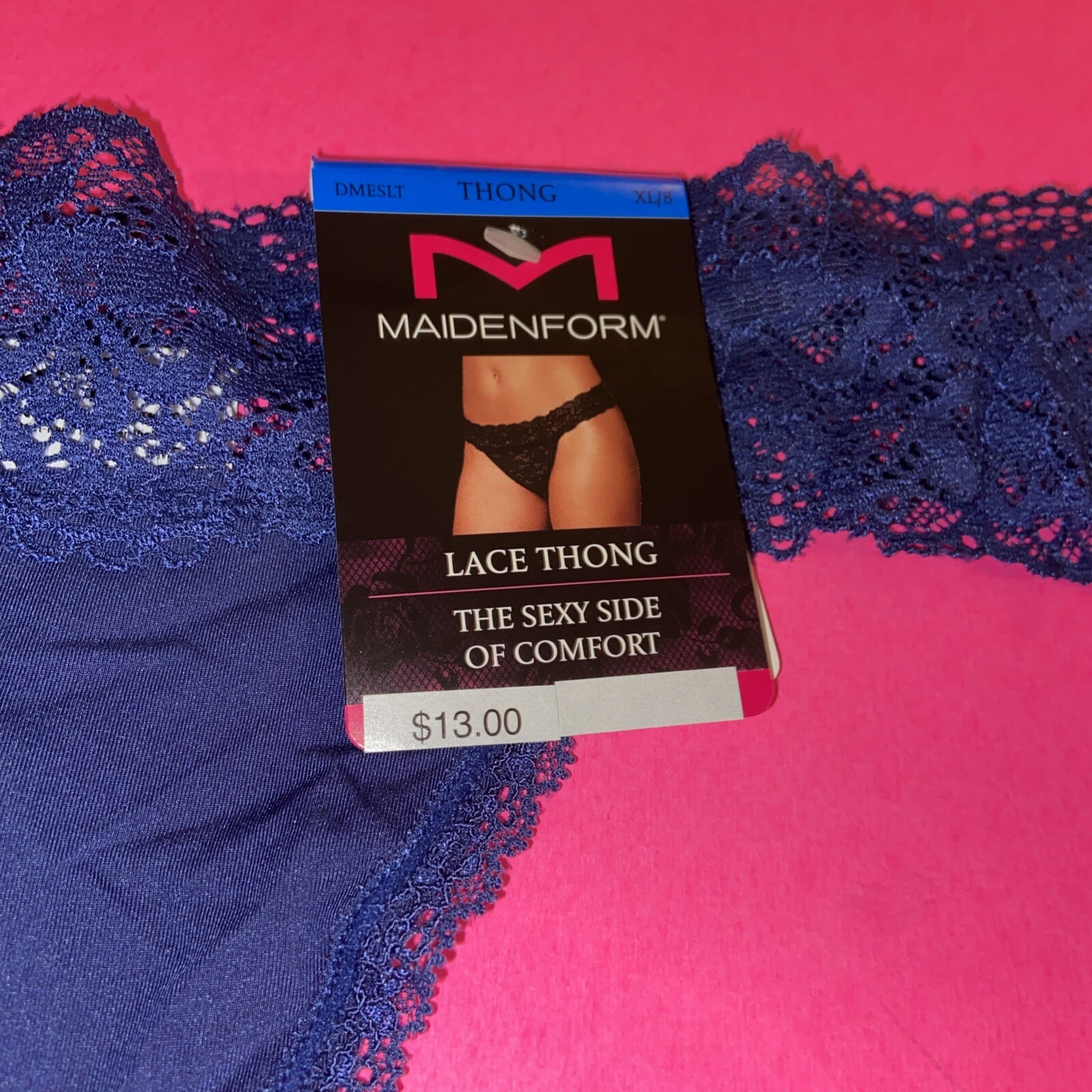 NEW! 2 PAIRS MAIDENFORM NAVY BLUE LACEY THONG PANTIES / X-LARGE Size 8 / $26