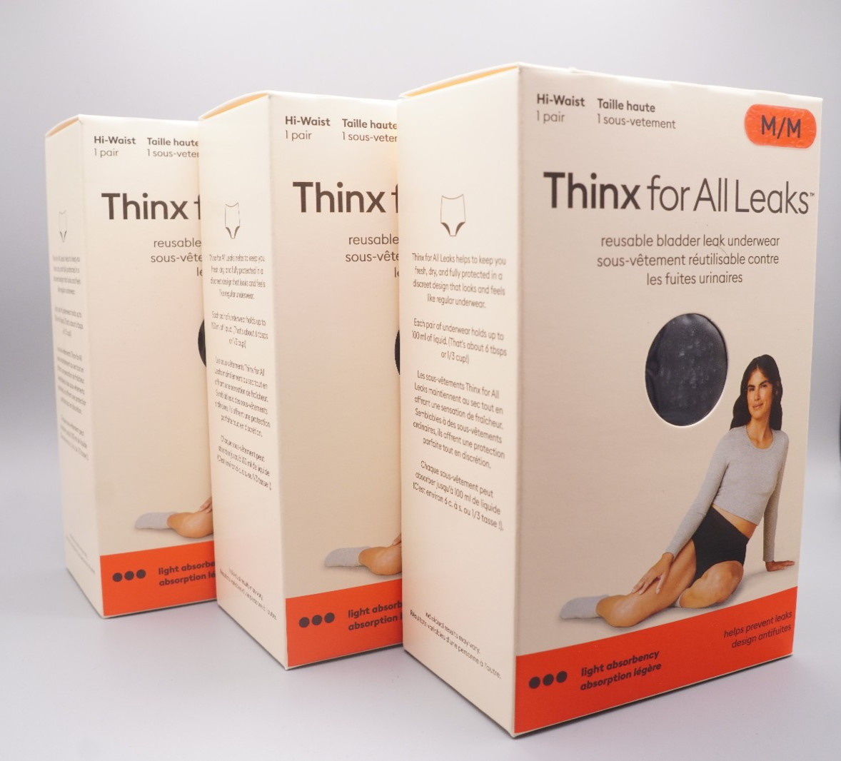 Thinx Reusable Period Underwear-Size Medium-Light Absorbency-3 Pack! Black