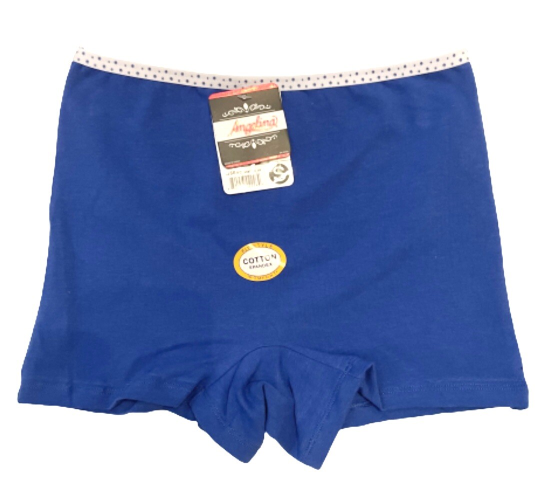 Angelina Women’s Boxer Shorts Boyshorts Underwear Size S, Blue W/ Polka Dot Trim