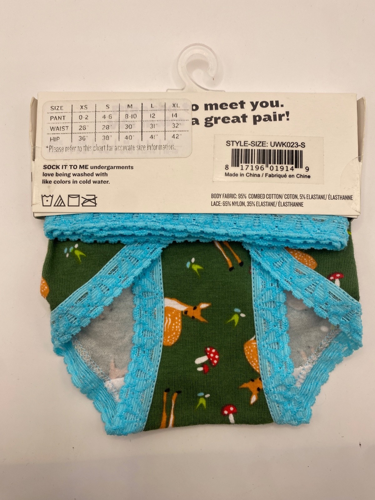 Sock It To Me Green Deer Ladies Panty Low Rise Bikini Cotton Lace Trim S