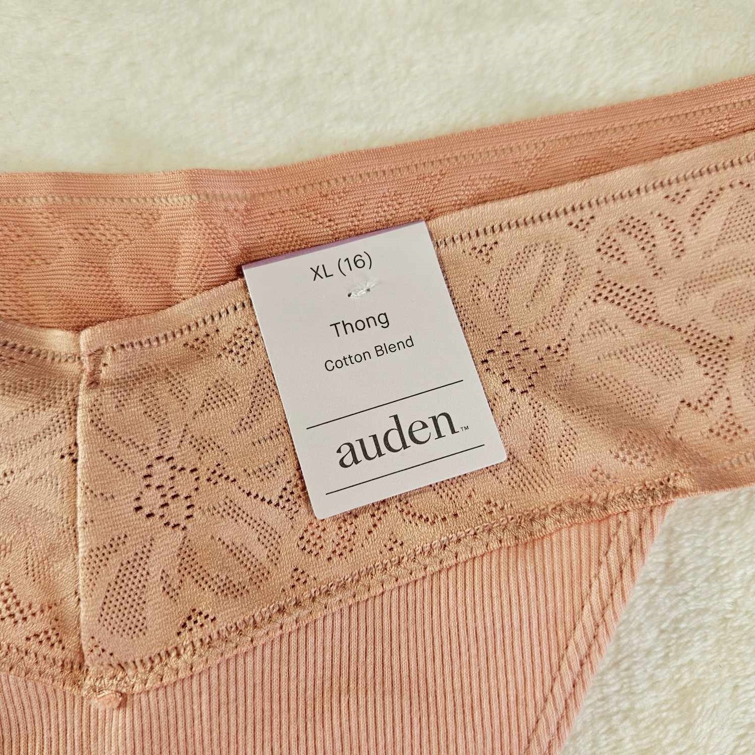 Auden 6pk Cotton Ribbed Thong with Lace Underwear Womens X-Large Stretch Pink