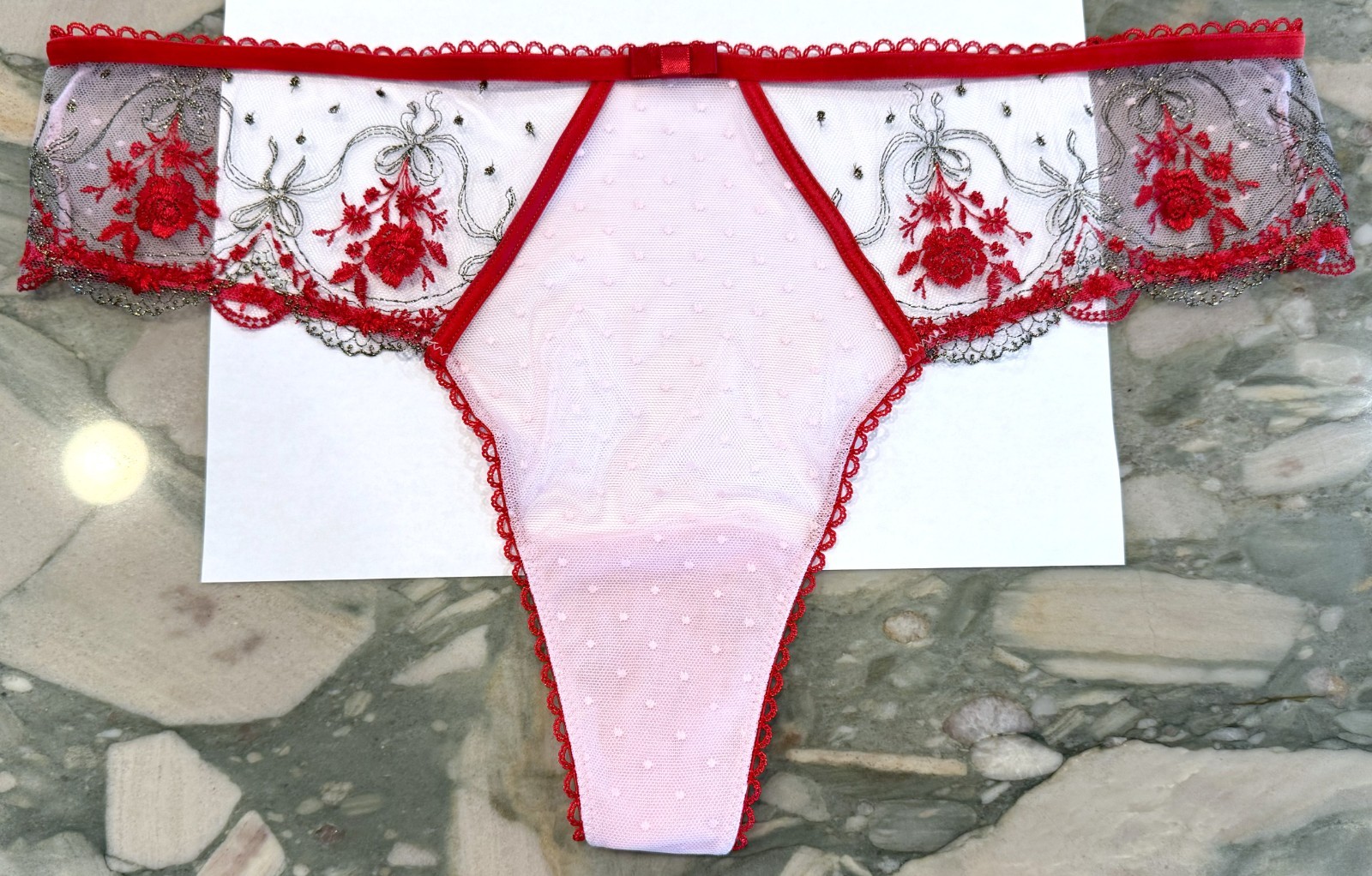 NEW Victoria Secret Very Sexy Rose and Bows Lurex Thong Red & Light Lilac XL XXL