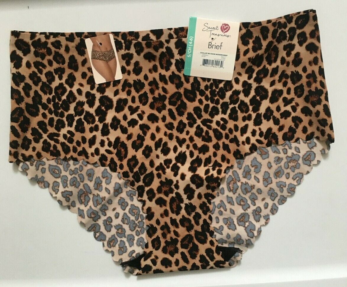 Brief Panties Size XS(0-2) Brown Leopard Animal Print No Show Scalloped Hem
