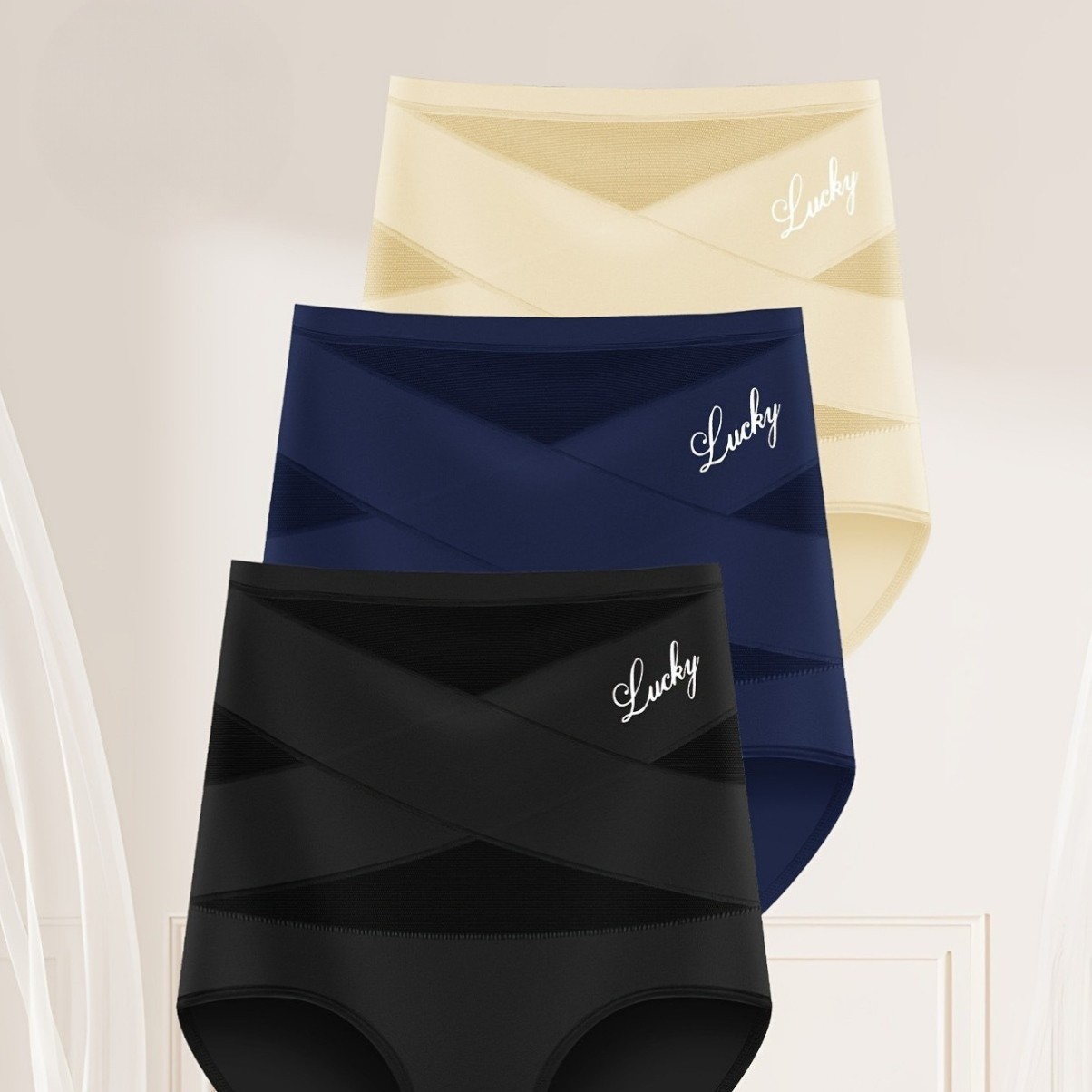 2 Pack High Waist Tummy Control Panties Shaping Cross Strap Briefs Women S-3XL