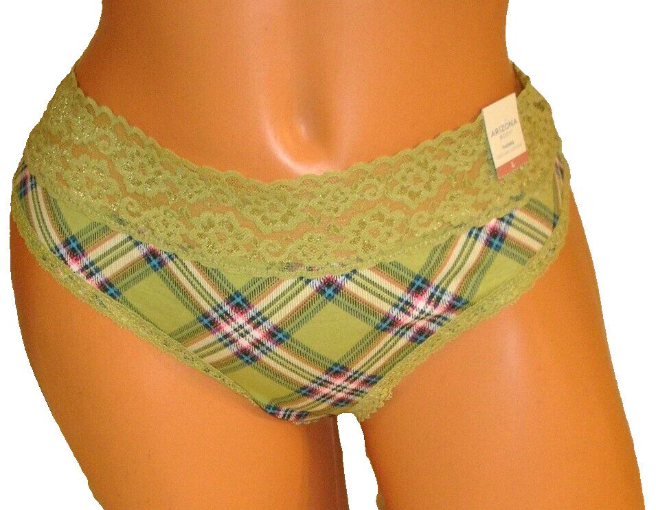 Panties Lingerie Arizona Body Lime Green Plaid Organic Cotton Thong Large