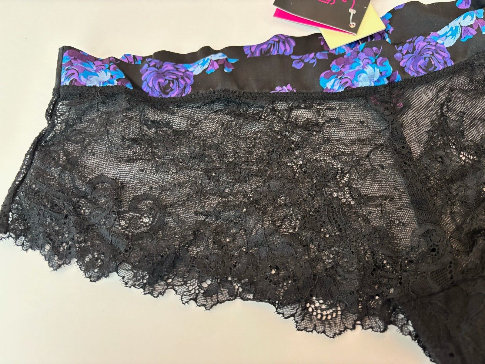 Bnwt La Senza Shorts 10 12 14 16 18 Black Silk Lace Rose Print