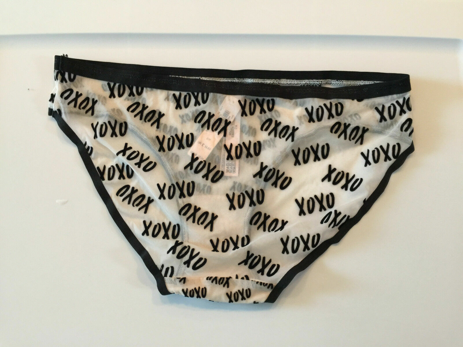 Victorias Secret XOXO LOVE Bikini Panties Size S Sexy Flirty Black Trim Sheer