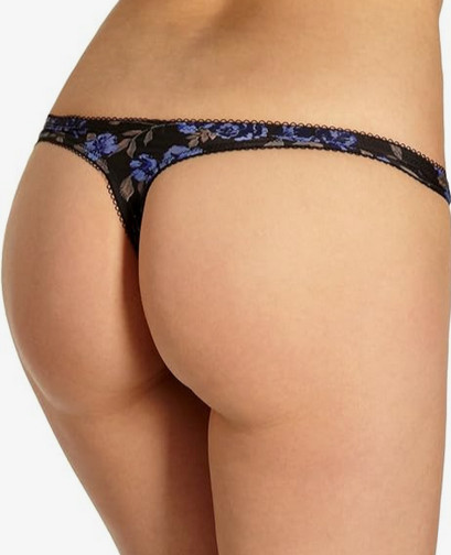 Elle MacPherson Jet Black Thong Small Panties Panty Underwear Floral Print