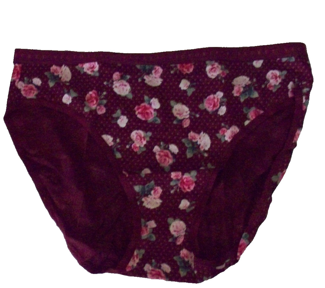 XXL Wine Rose Floral Stretch Cotton Victorias Secret High-Leg Waist Brief Pantie