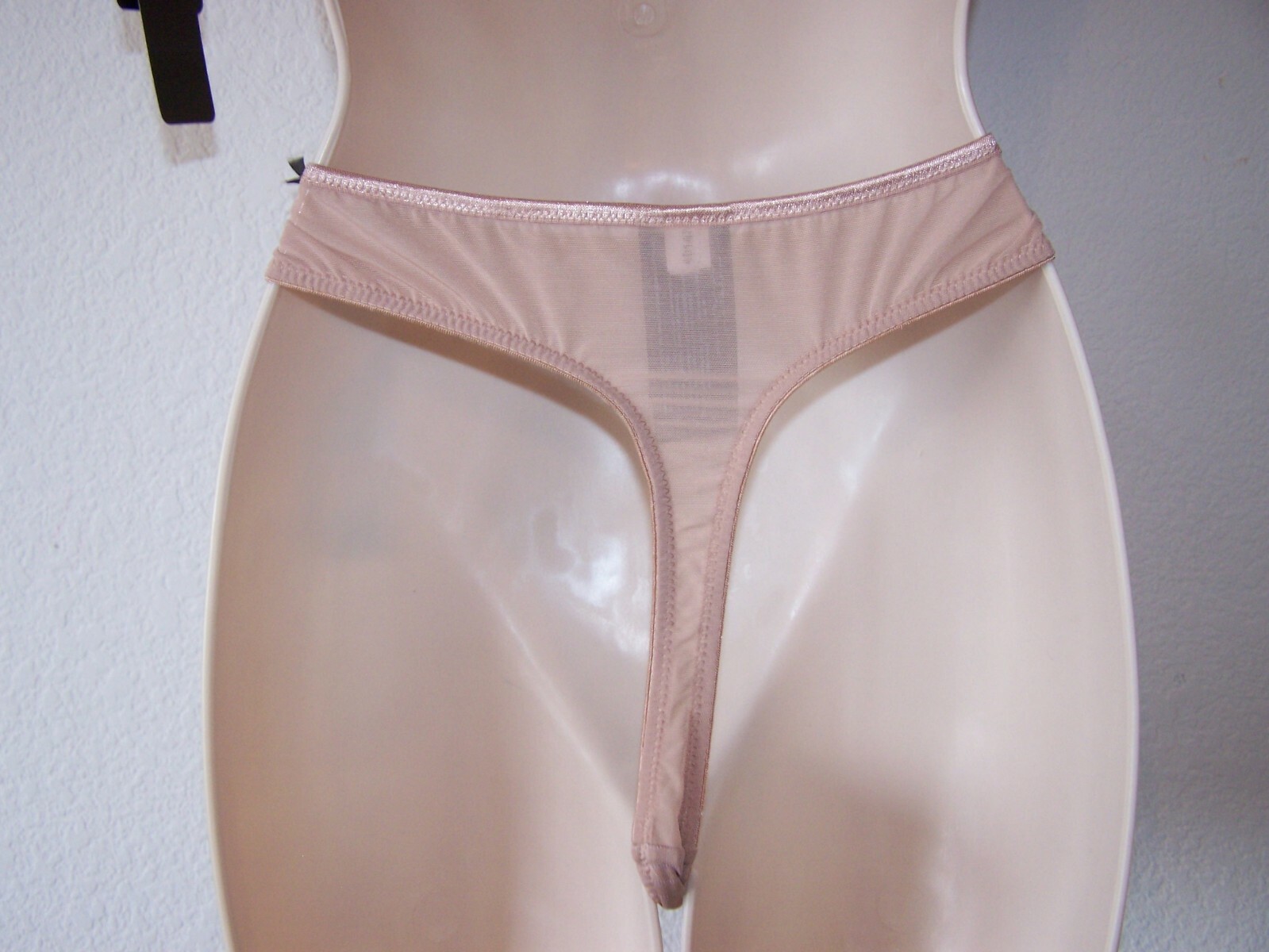 ASHLEY GRAHAM Plus Size Beige pin-striped and lace thong panty X-3X