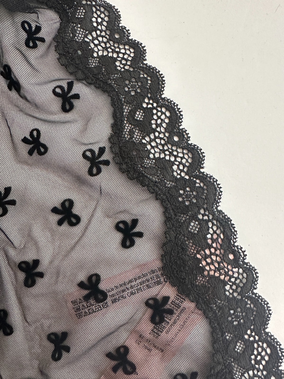 NWT Sexy Victoria’s Secret Tease Mesh Lace-Trim Cheeky Panty Black Bows SMALL S