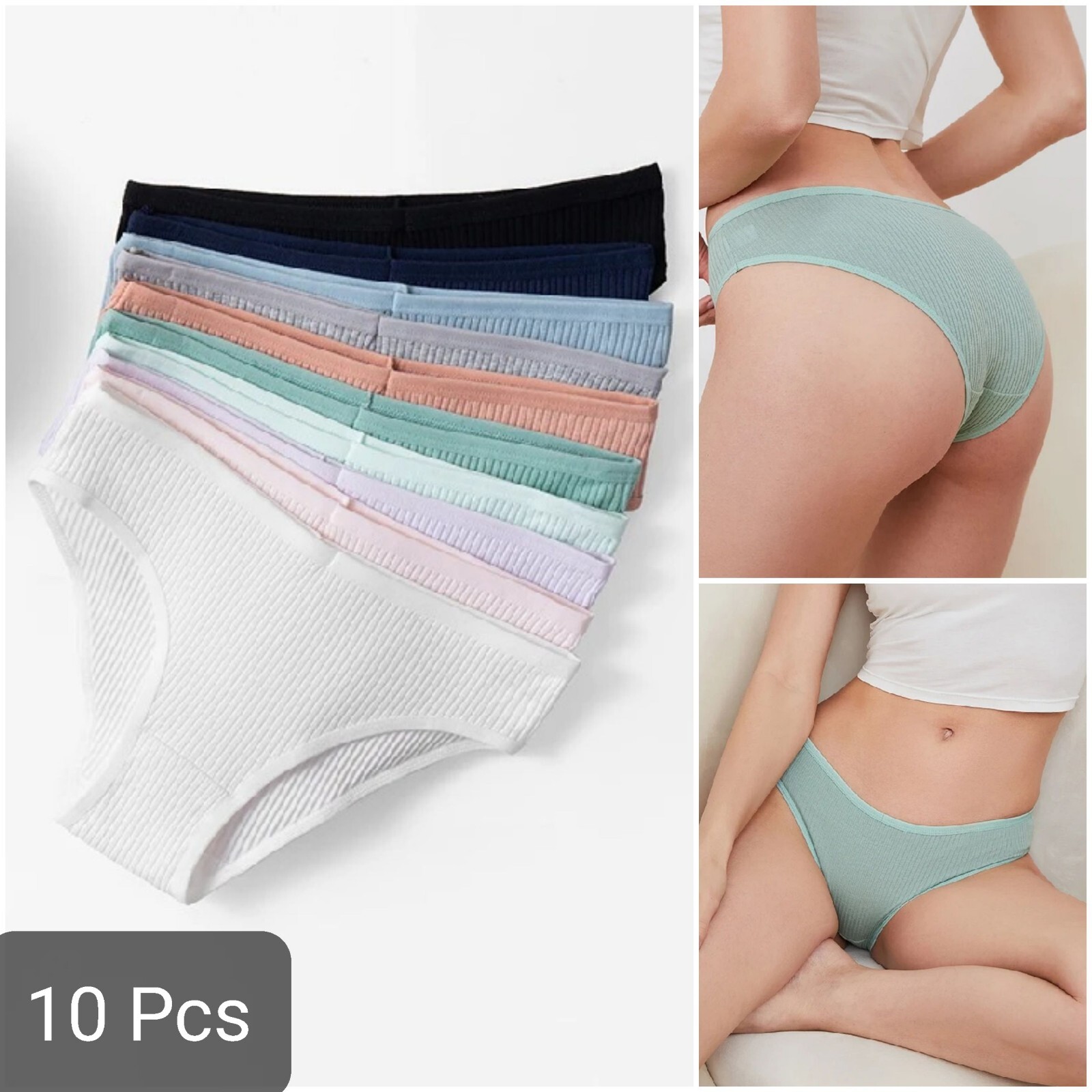 10Pcs Cotton Striped Panties Women Sexy Briefs Underwear Lingerie Low Rise