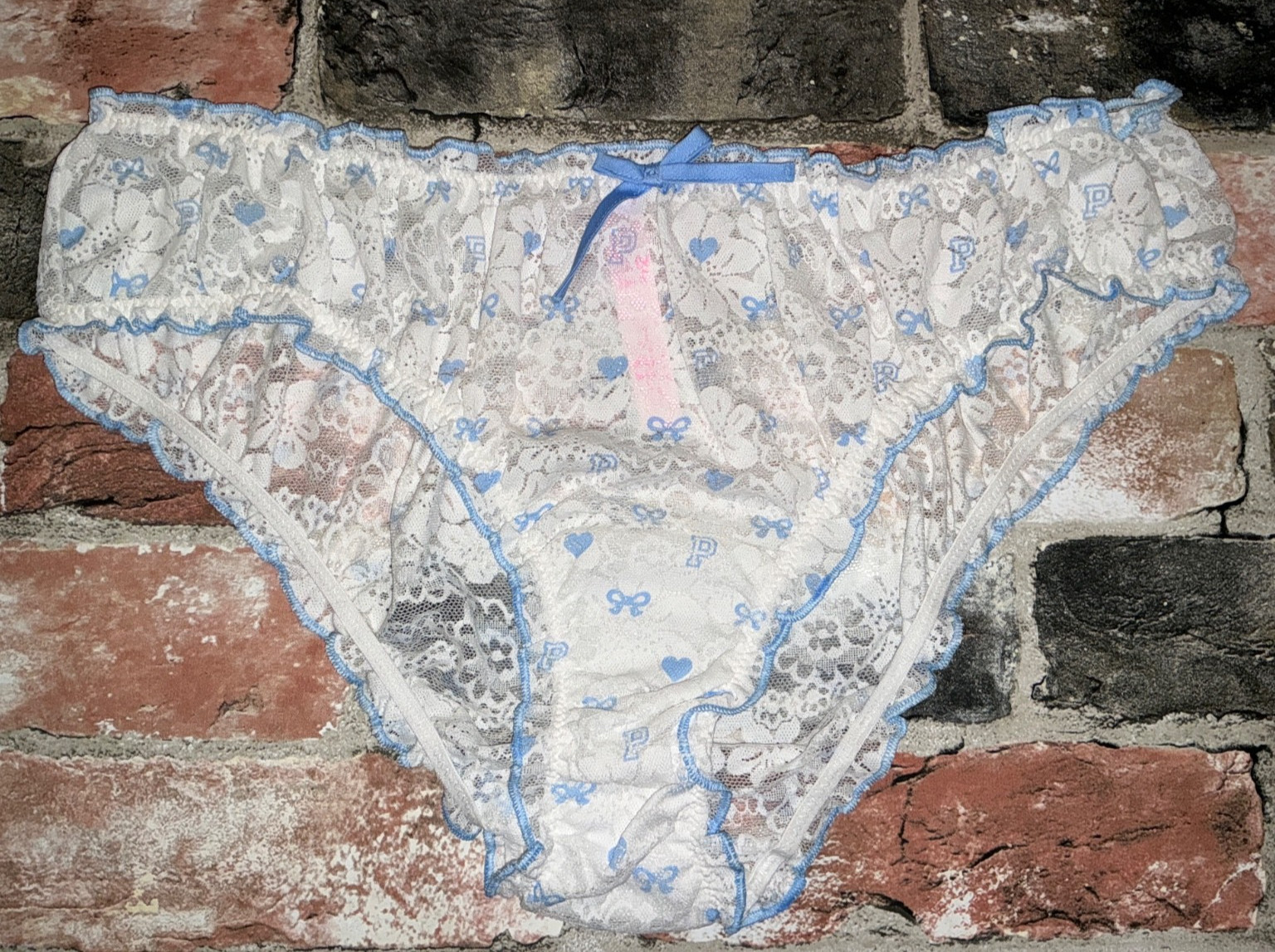 Victoria’s Secret Pink x LoveShackFancy Lace Bow Ruffle Cheeky Panties White L