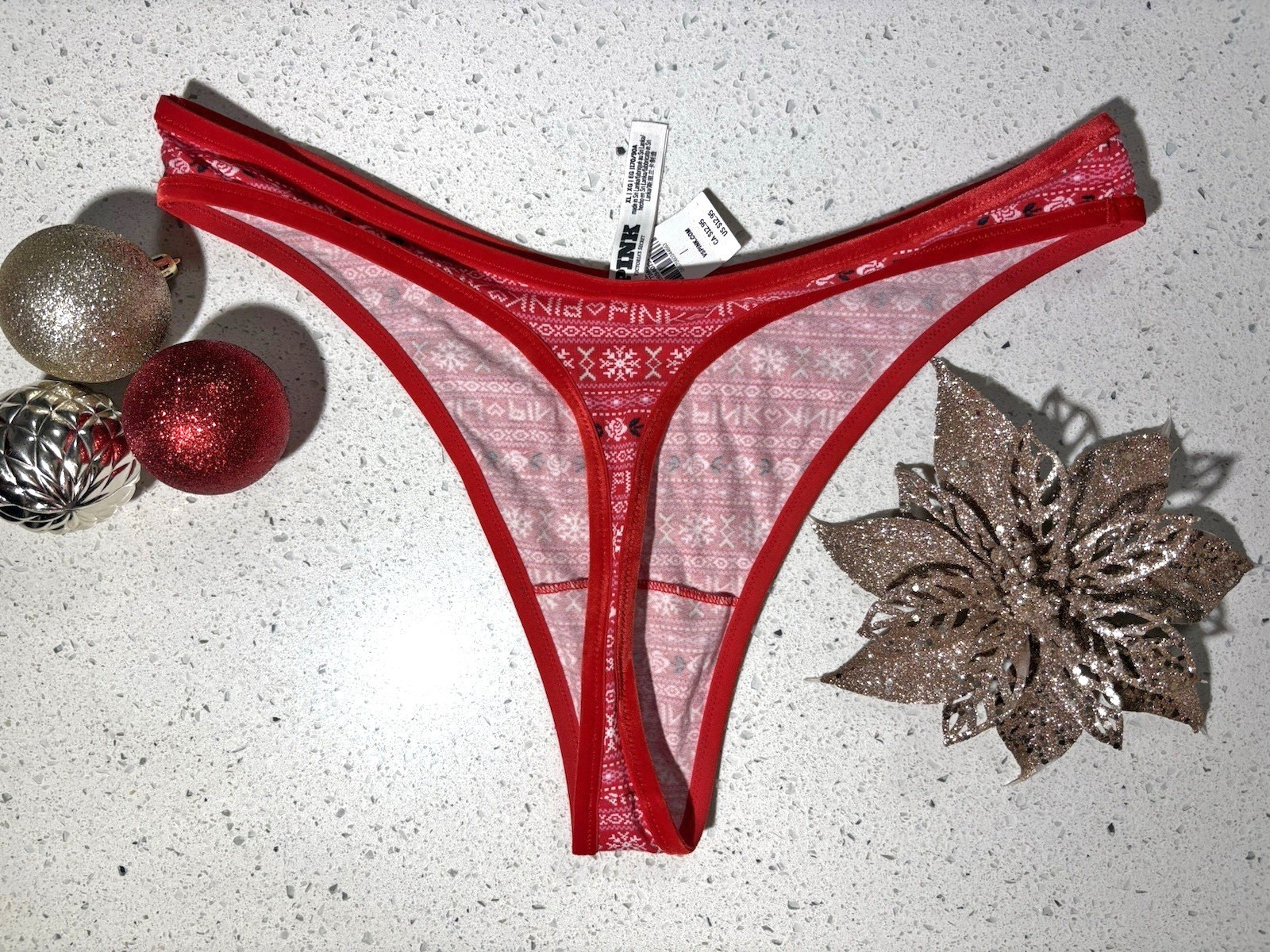 Victoria’s Secret PINK M Cotton High-Leg Thong Panty Red Velvet Christmas Medium