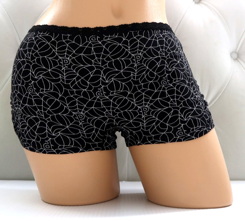 Victoria’s Secret Pink Cotton Dorm Boyshort Panty Black Spiderweb M L XL XXL