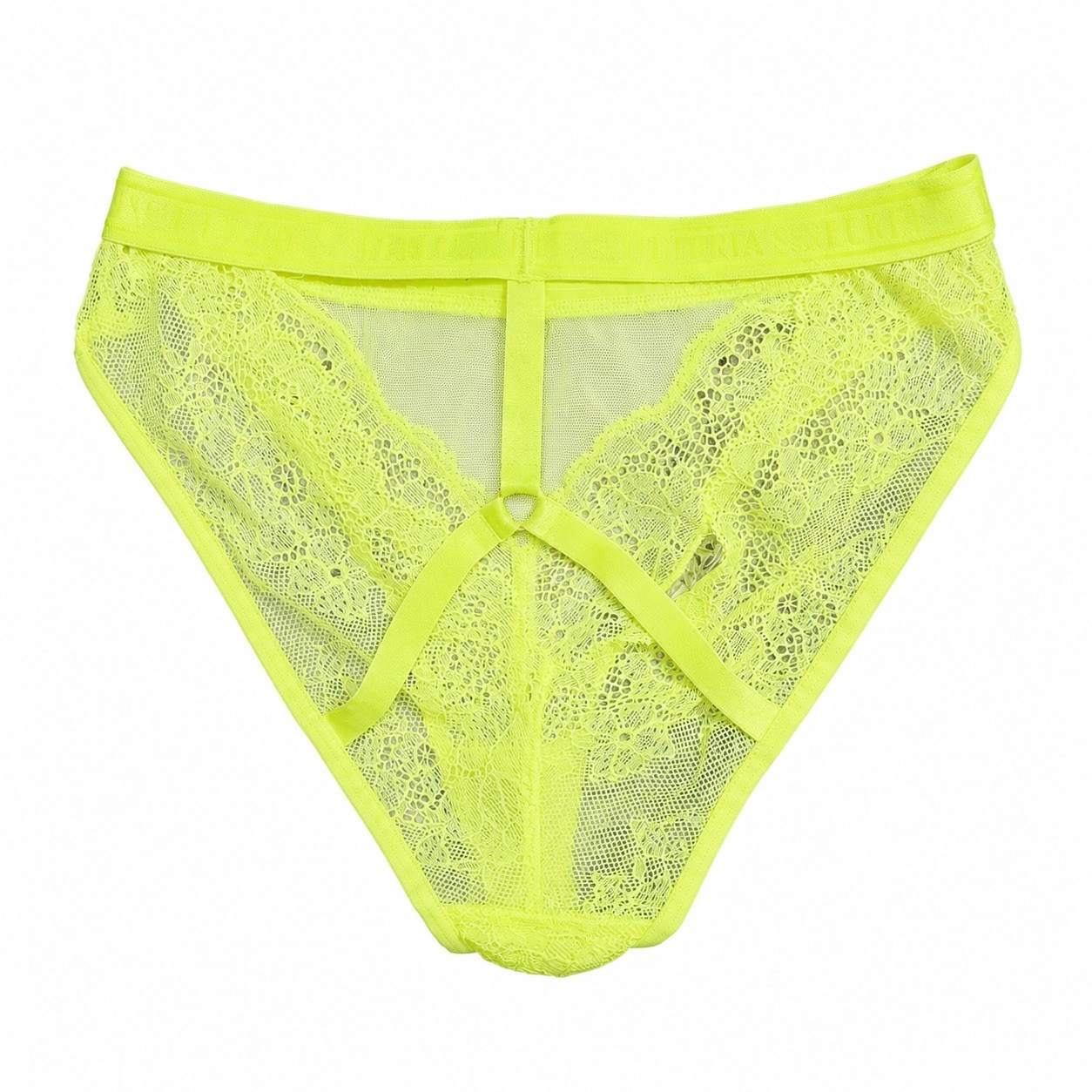 Victoria’s Secret XS Yellow Floral Lace Mesh Sheer Stretch Strappy Bikini Panty