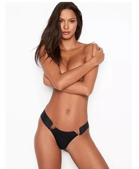 Victoria’s Secret Very Sexy Black Gold “V” Luxe Brazilian Panty Size L Silky NWT