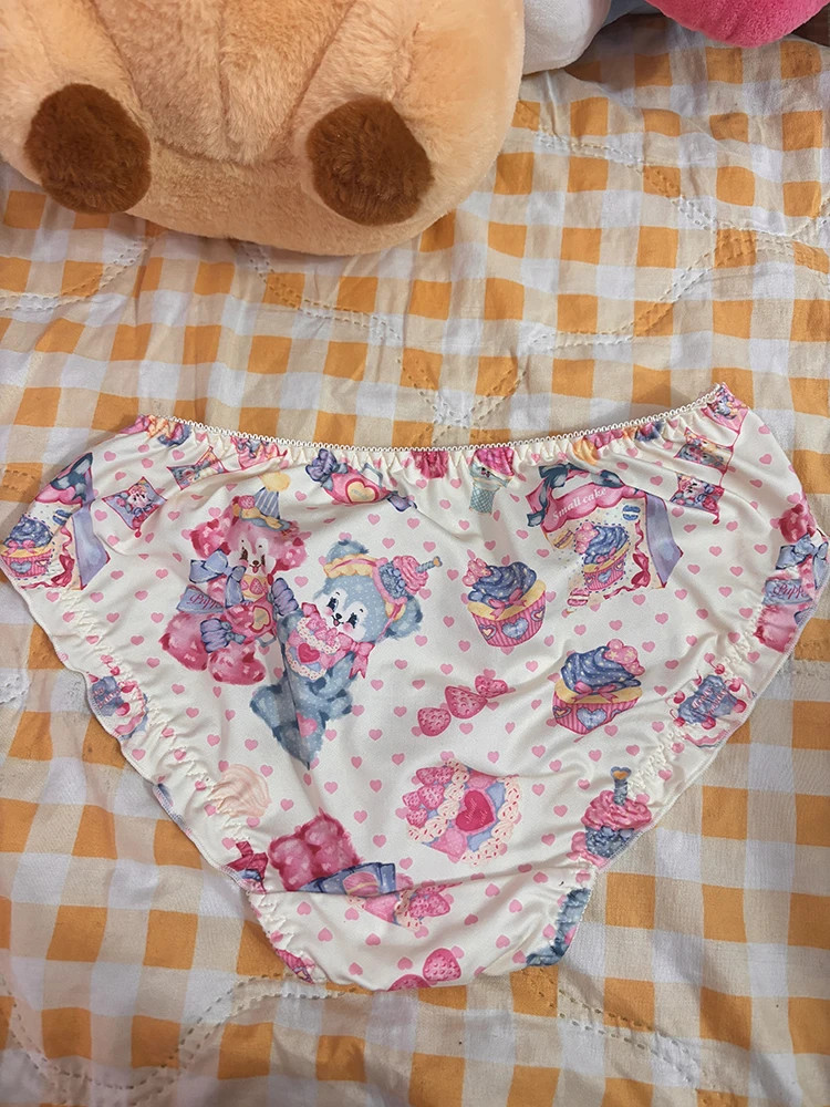 Cartoon Print Panties Mid Rise Bow Ruffle Breathable Women’s Underwear