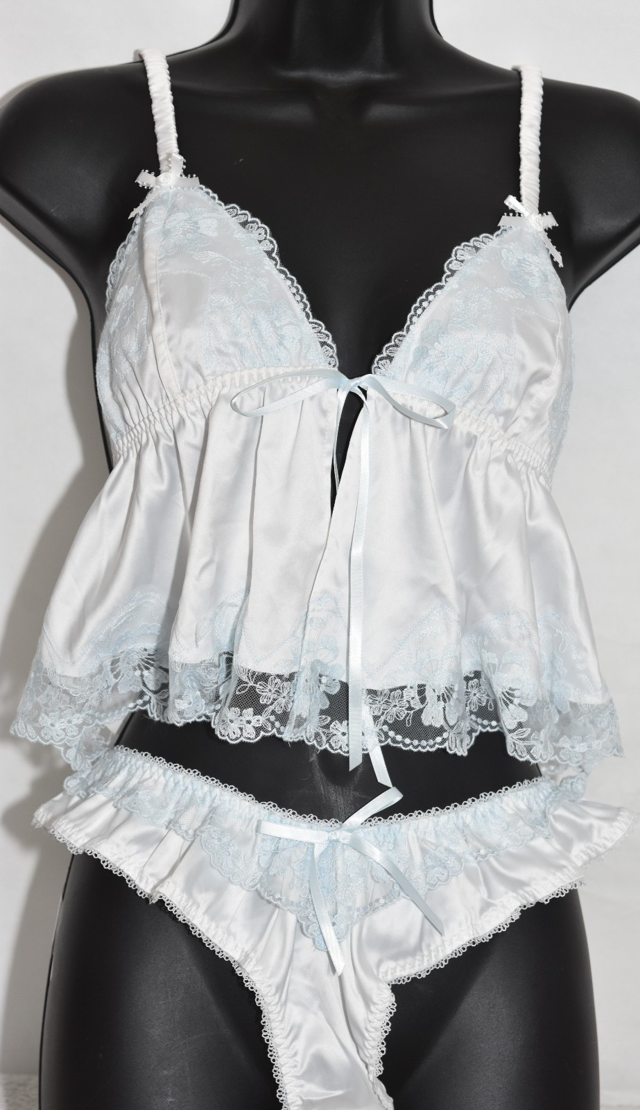 LOVE & LEMONS Sleep Top Thong panty SWEETHEART SATIN ruffle Lot L Lingerie