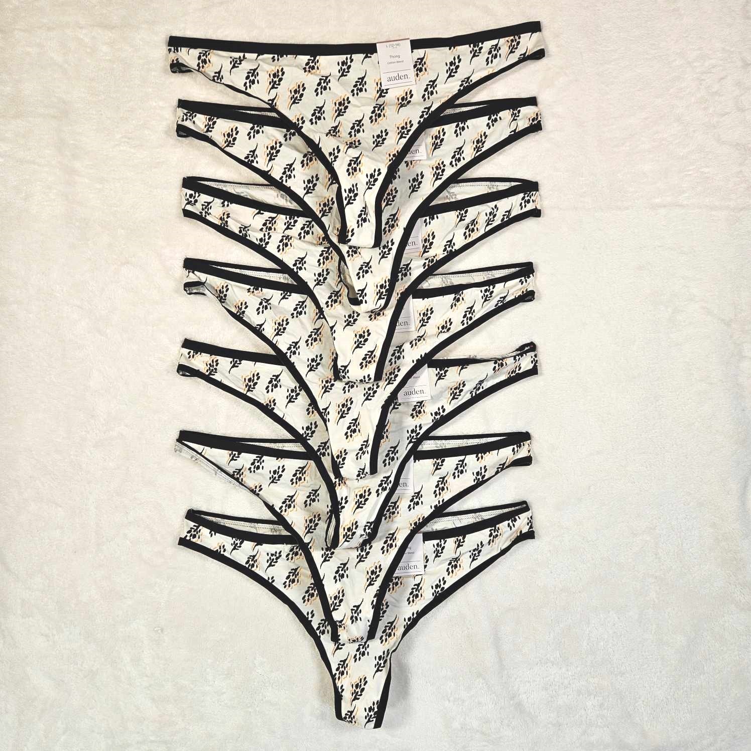 Auden 7pk Floral Print Cotton Thong Underwear Womens Large Stretch White/Black