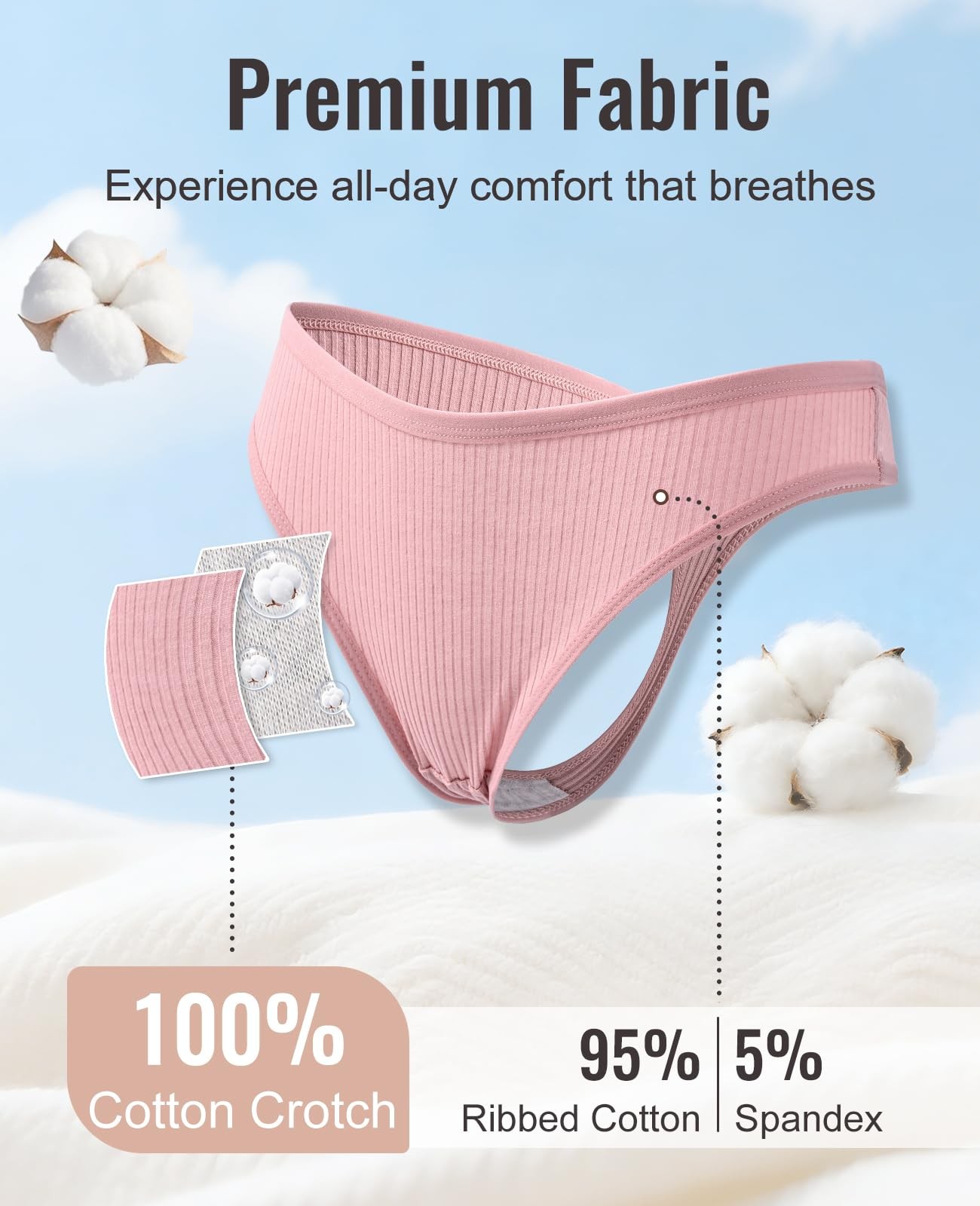 Sunm Boutique Cotton Thongs For Women Rise Sexy Womens Underwear Ribbed Cotton