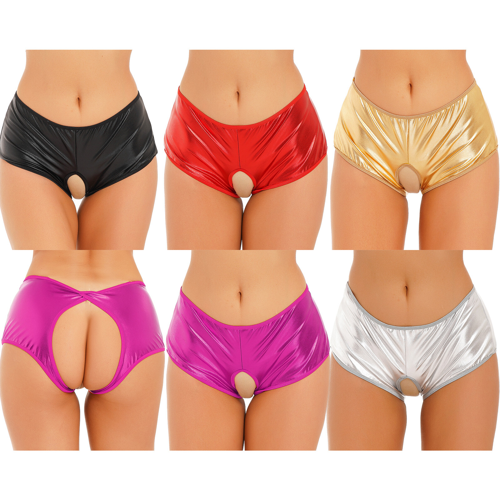 Womens Faux Leather Booty Shorts Open Butt Panty Hipster Knicker Bikini Briefs