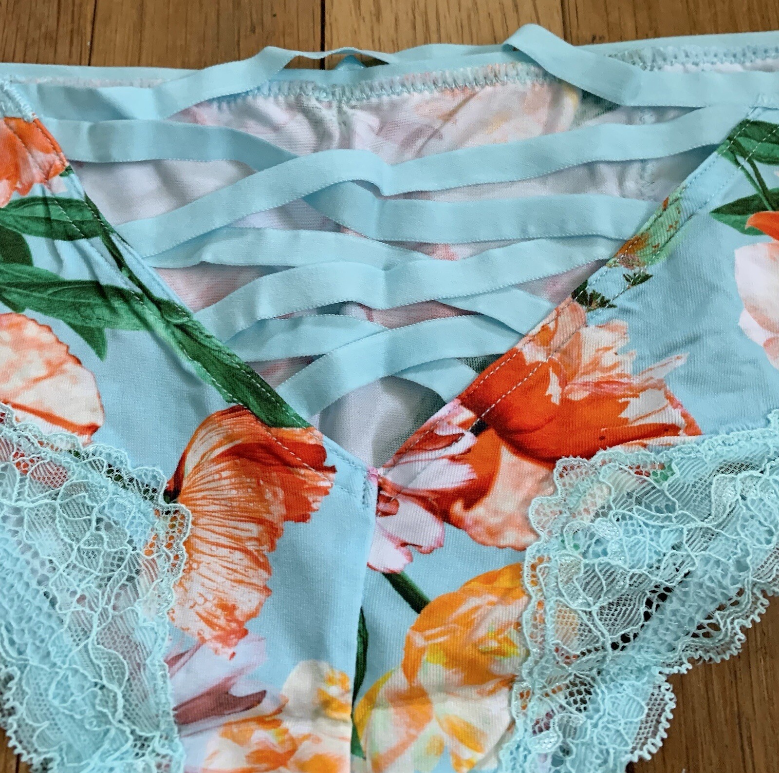 Size 18/20 Lane Bryant Cacique Strappy Cage Back Tanga Lace Spring Blue Panty