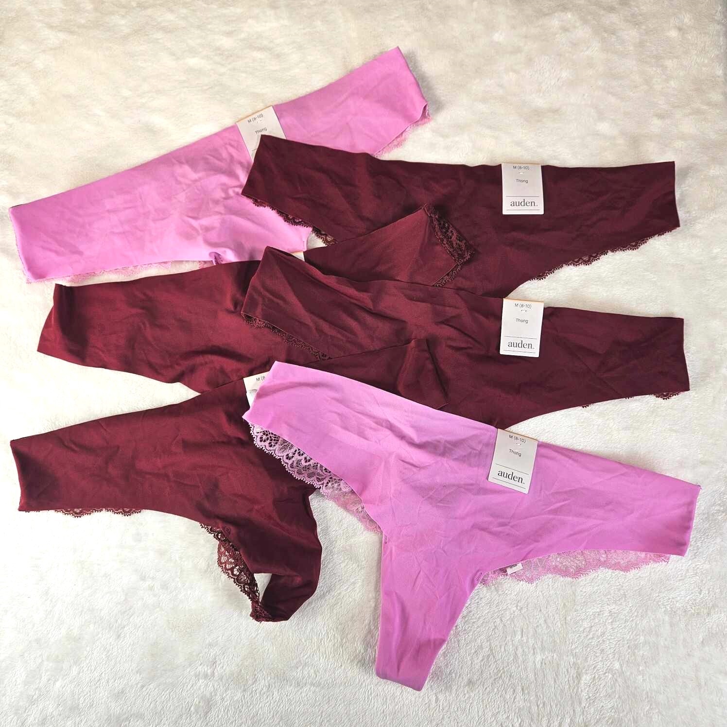 Auden 6pk Laser Cut Thong with Lace Back Underwear Women Medium Stretch Red/Pink
