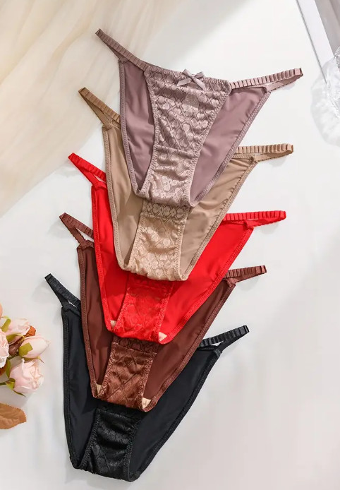 5 Pack Satin & Jacquard Lace Cheeky Panty Hot Sexy Naughty Slippery Size S 🔥
