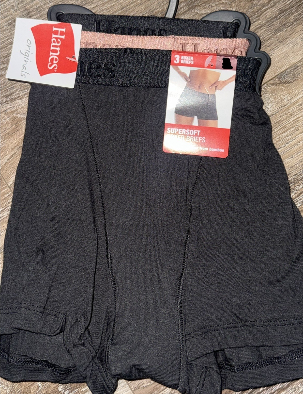 Hanes Originals 3-Pair Womens Boxer Brief Underwear Panties Bamboo Viscose (C) L