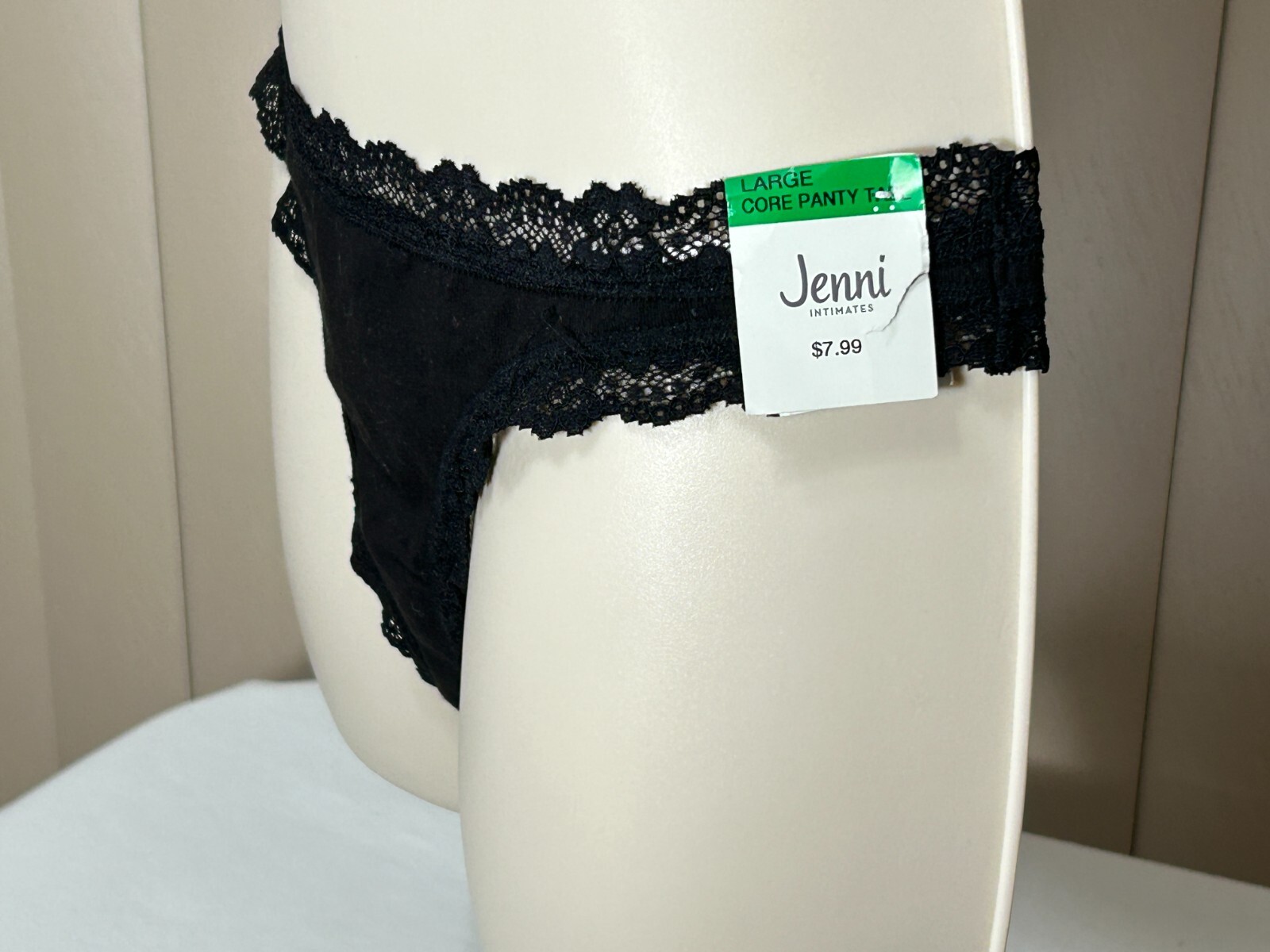 Womens Jenni Bikini Thong Underwear L Lace Trim Panty Black 1 Pair 100110139