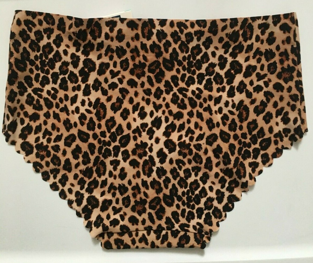 Brief Panties Size XS(0-2) Brown Leopard Animal Print No Show Scalloped Hem