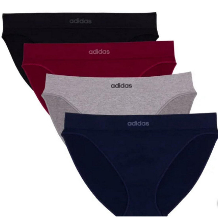 Adidas Womens 4 Pack Medium Seamless Bikini Underwear – Black Blue Red Gray