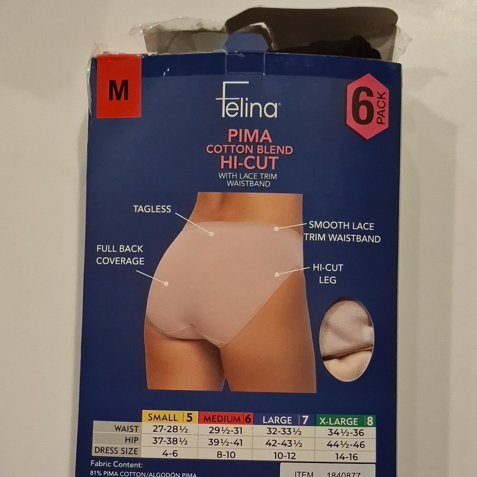 Felina Cotton Blend Tagless Full Coverage Hi-Cut Panties 6 Pack M Beige