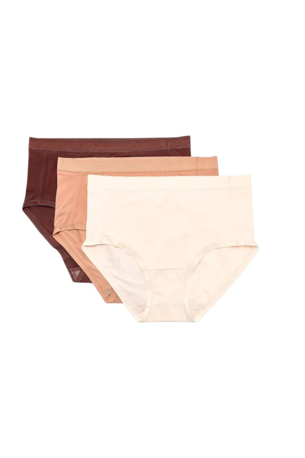 Breezies Women’s 3-Pack Signature Satin Trim HiCut Panties Buff