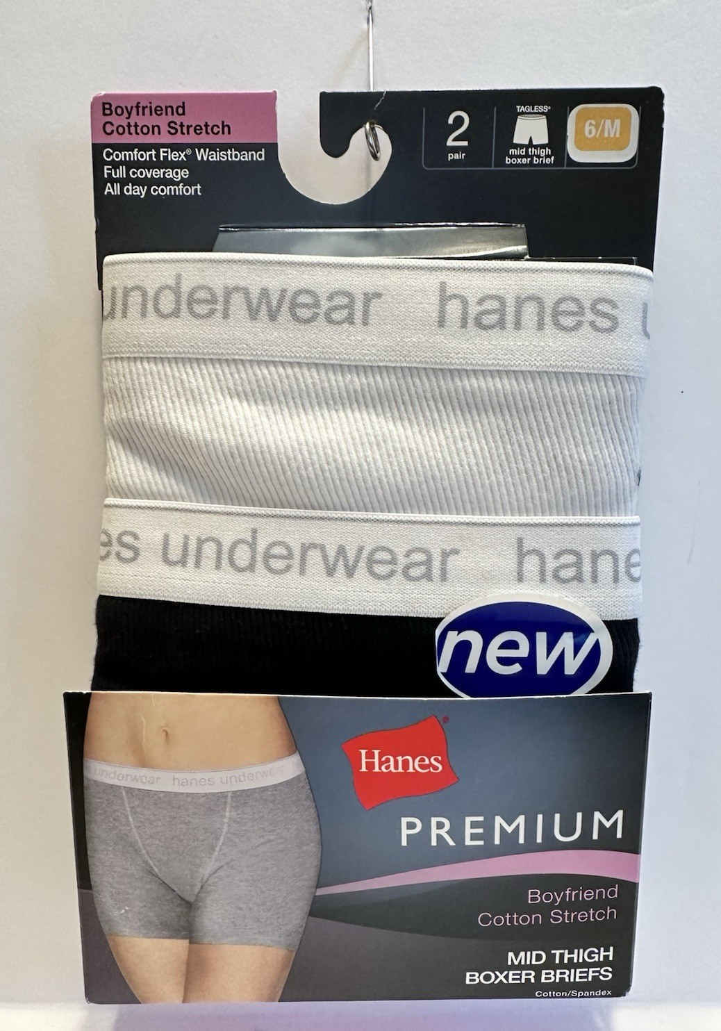 Hanes Premium Boyfriend Cotton Stretch Boxer Briefs Women’s 2 Pack Tagless NWT