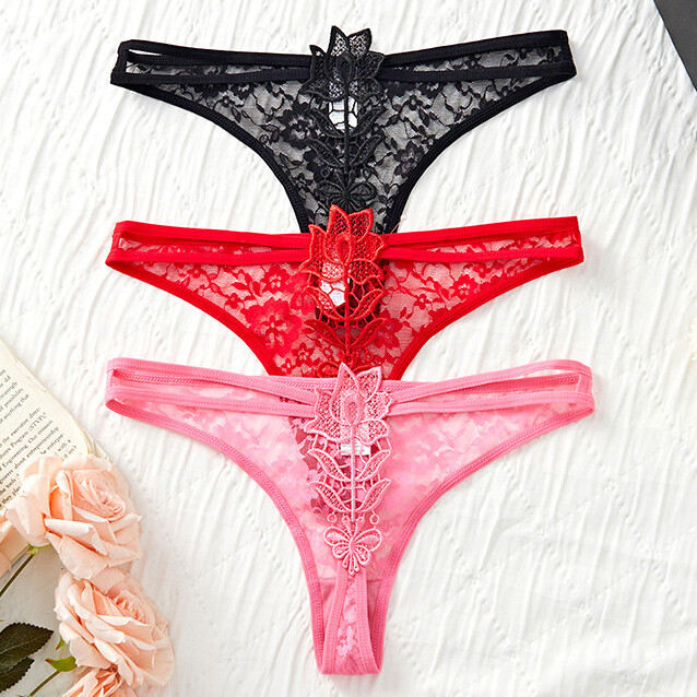 3 Pack Lot Sexy Womens Sheer Lace See Through Panties Thongs Underwear Ligneries