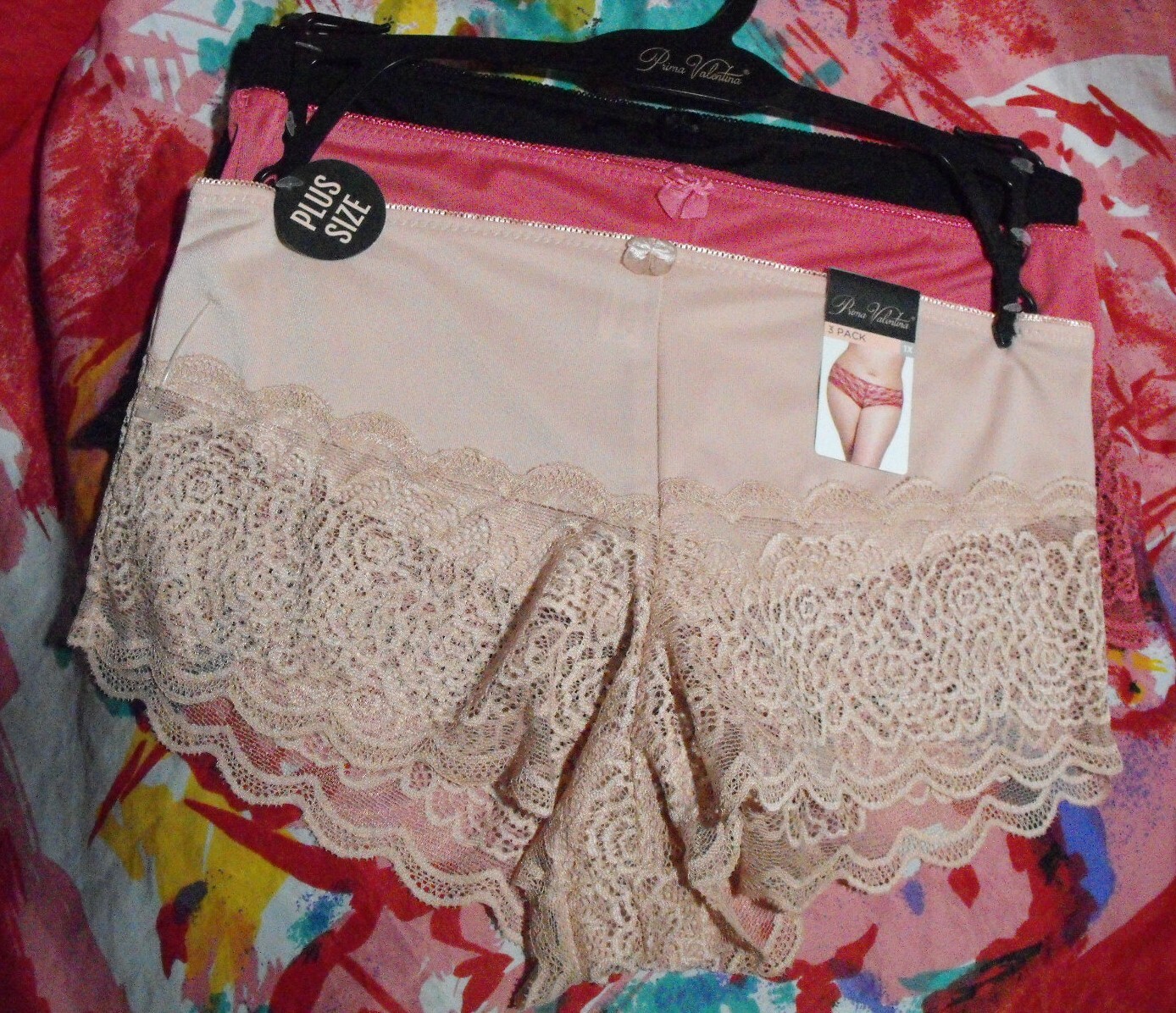 3 NEW PRIMA VALENTINA PLUS 841084X BG/PK LACE BACK DETAIL BOYSHORT PANTIES 1X