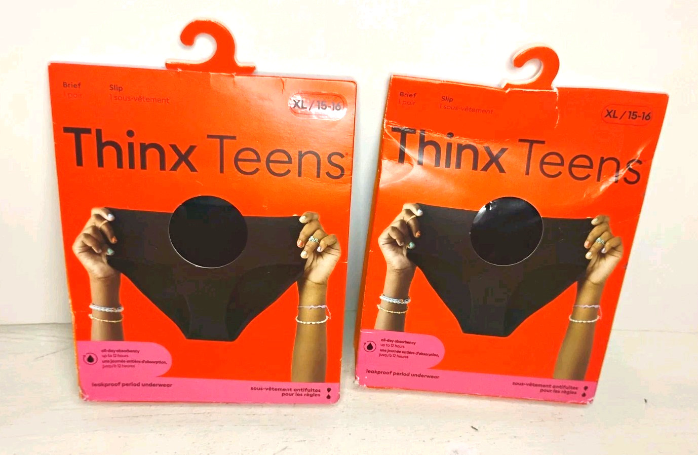 Thinx Teens Leakproof Period Underwear Brief Size XL 15-16 Black/Noir Lot of 2