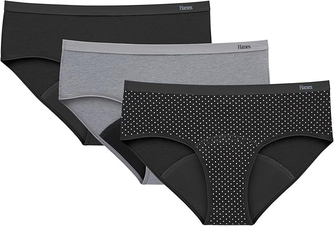 Hanes Women’s Comfort, Period. Underwear, Bikini Period Underwear, Leaks 3-pack