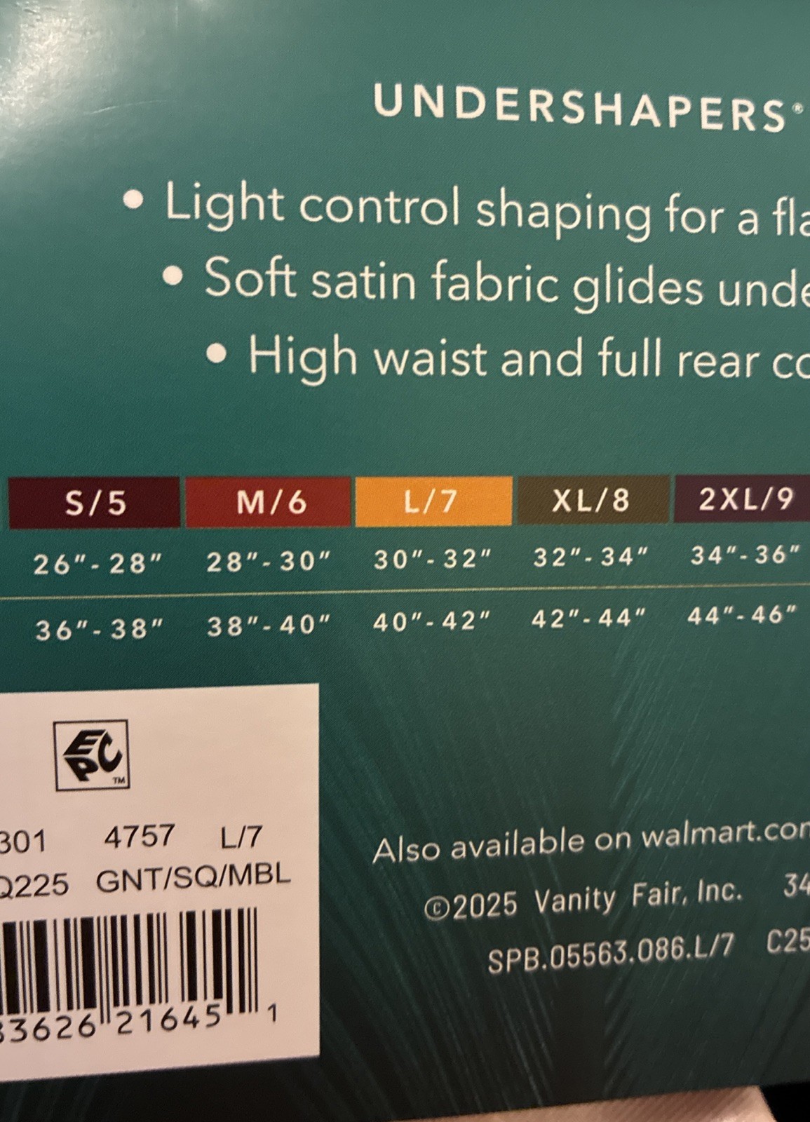 Vanity Fair~Radiant Collection~Light Control~Undershapers~3-Pack Briefs~L/7~NWT