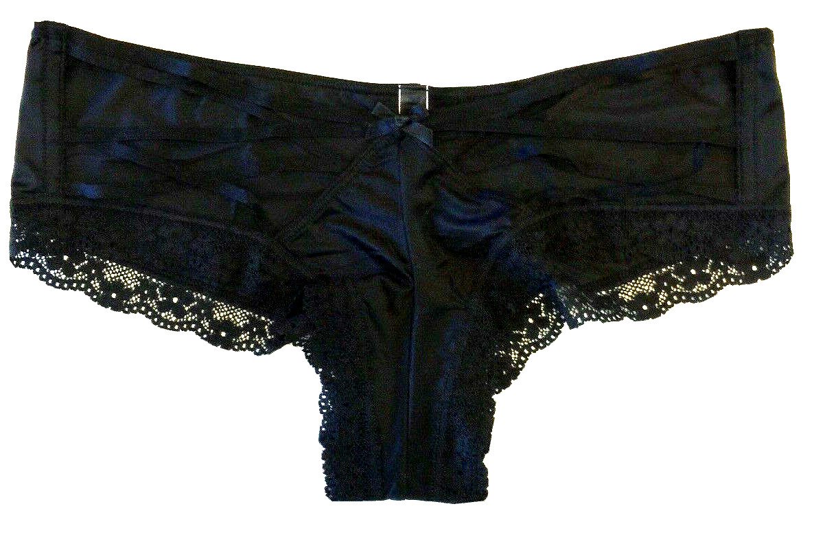 Victorias Secret Black Cheeky Panty Size L Sexy Strappy Front Cut Outs Lace Trim