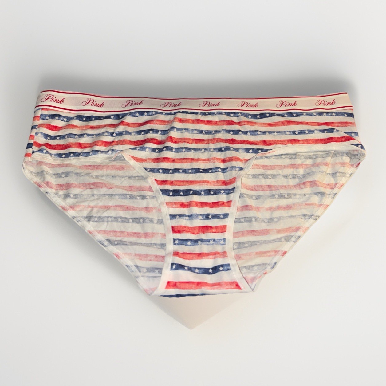 PINK by Victoria’s Secret Striped Hip Hugger Panty USA Flag Pattern Multicolor