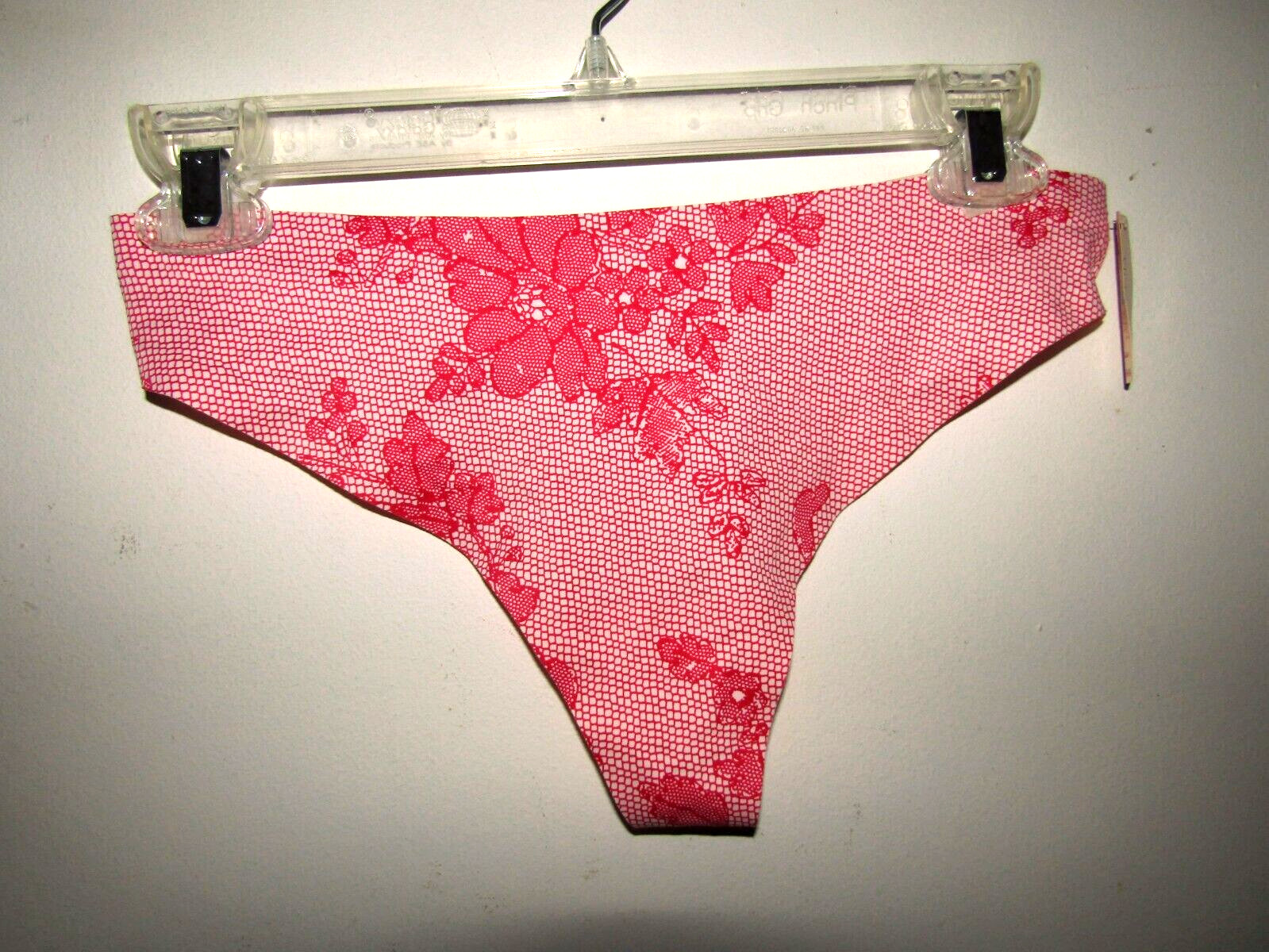 BODY BY VICTORIA, Red & White Thong Panty, Size Large, “NWT” Nylon & Spandex