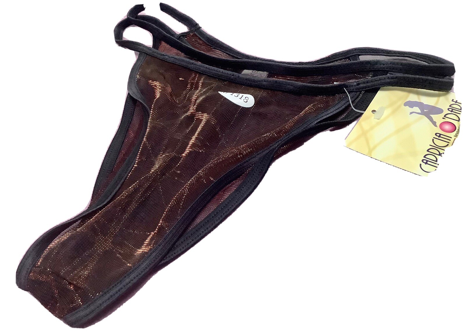 women panties thongs CAPRICIA O’DARE size L/7 metallic sheer Red W/Gold Shade