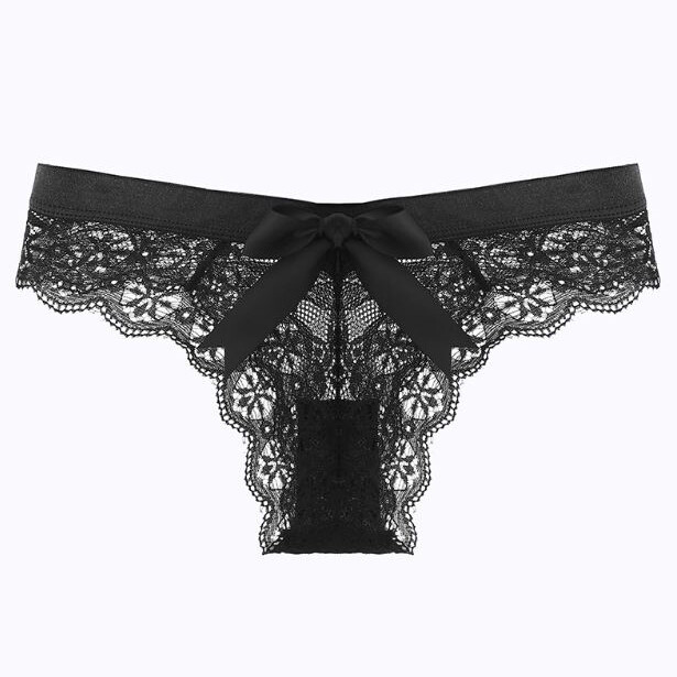 2pcs Women’s Lace Thong Panties G-String w/ Bow Cheeky Low Rise Underwear