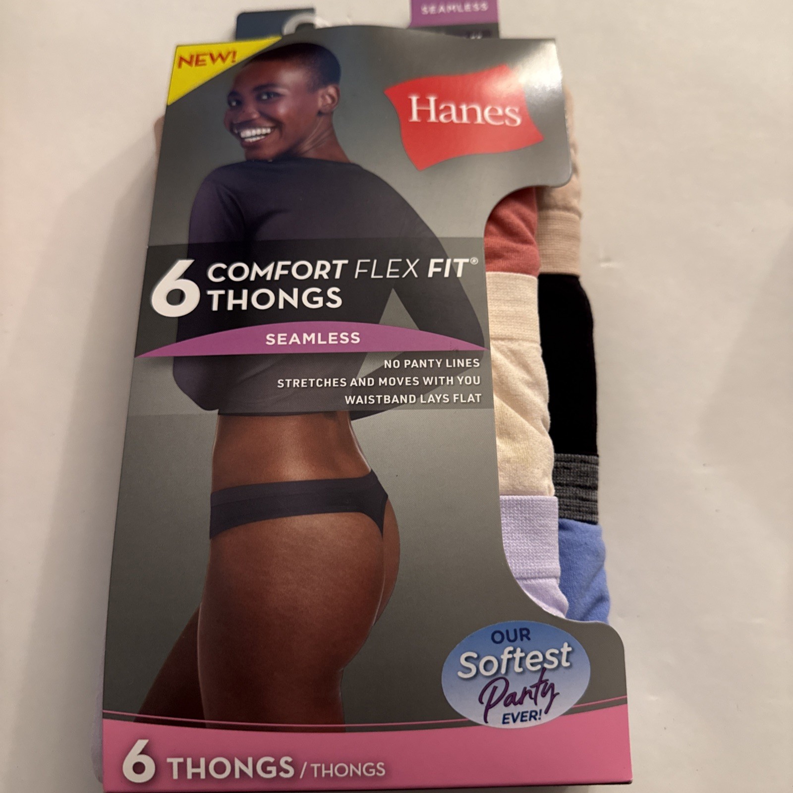6-Pack HANES Women’s Size 2XL TAGLESS THONGS Comfort Flex Fit Seamless Stretches
