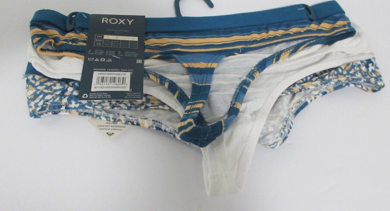 Roxy Women’s 3 Pack Tag-Free Cotton Thong Fit Panties Size M (28-30)