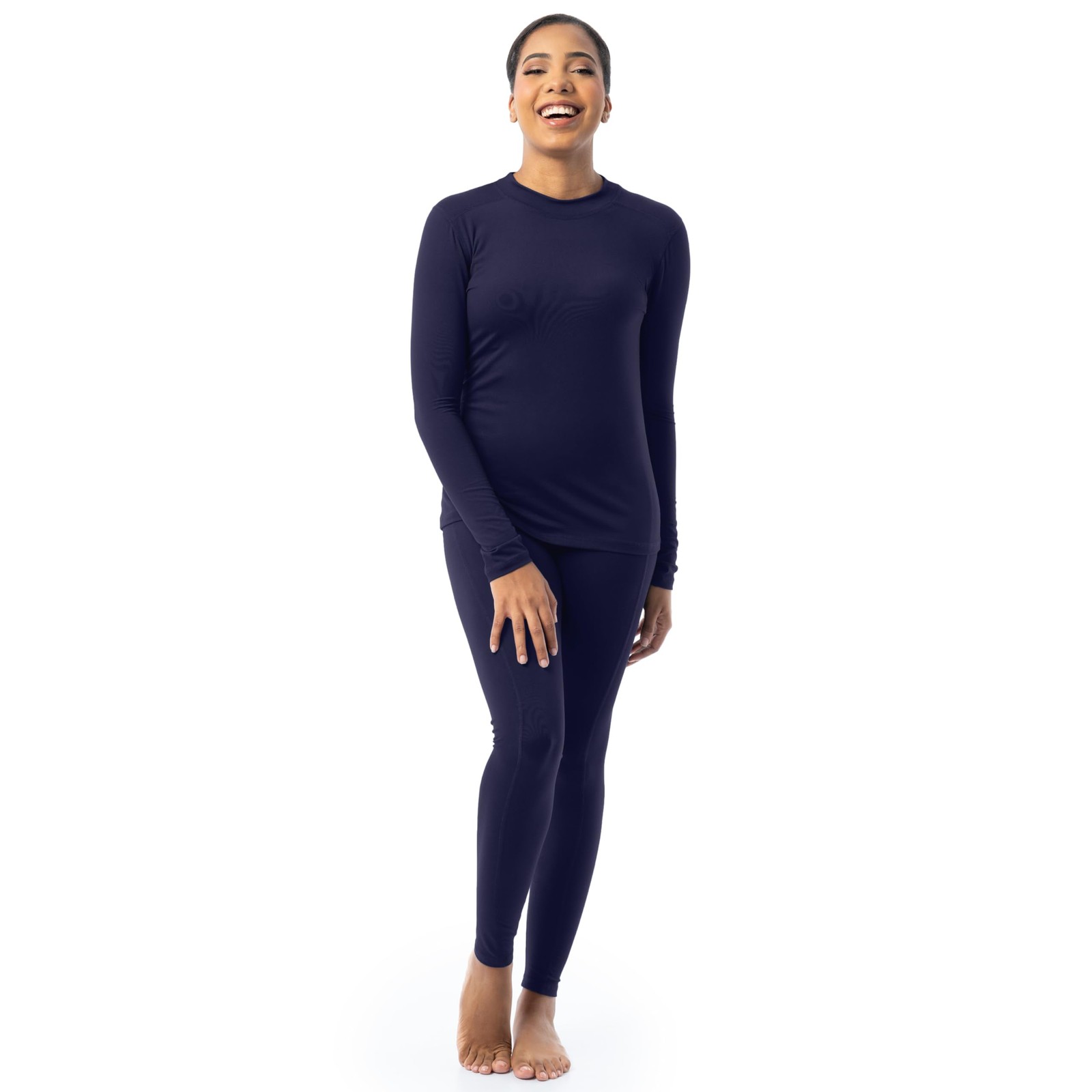 Women’s High Neck Top and Legging Thermal Set, Navy, Small