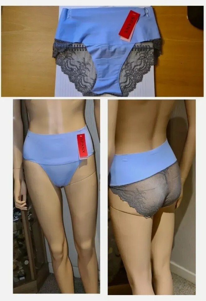 SPANX LACE CHEEKY SHAPEWEAR PANTIES POWDER BLUE / POLISHED GREY SIZE US XS UK 6